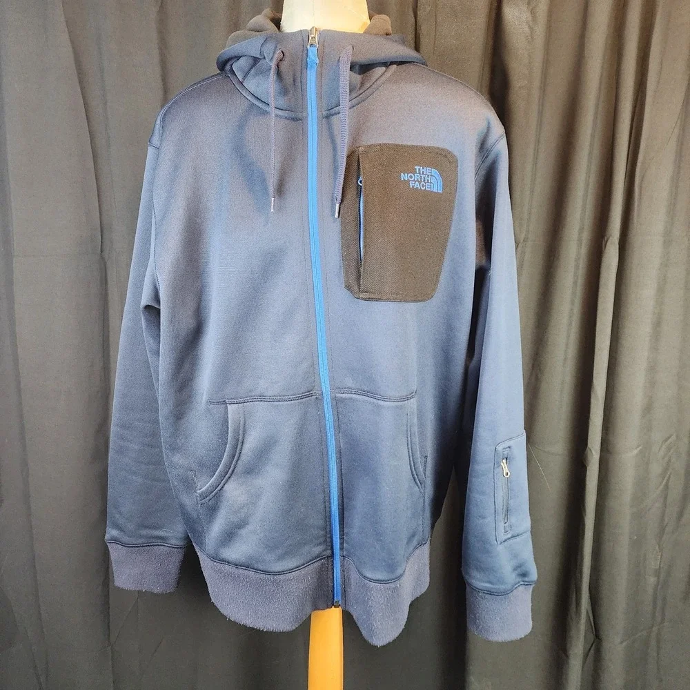 The North Face Mens Hooded Jacket Black And Blue‎ Pockets Size L